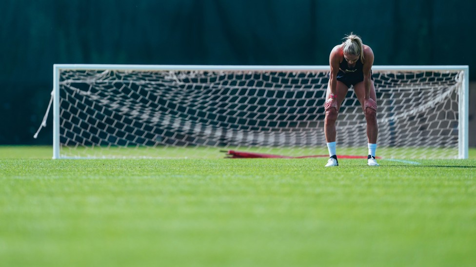 GIVING 110% : Steph Houghton rests up after a hard session