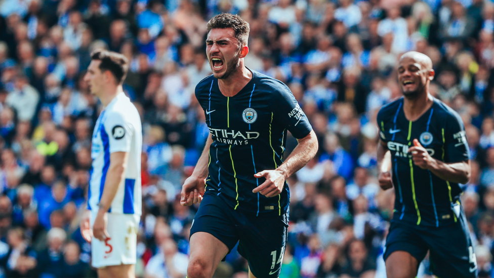 FINAL DAY DELIGHT : Laporte scored City’s second goal in our 4-1 win over Brighton to secure a second consecutive Premier League title on 12 May 2019. 