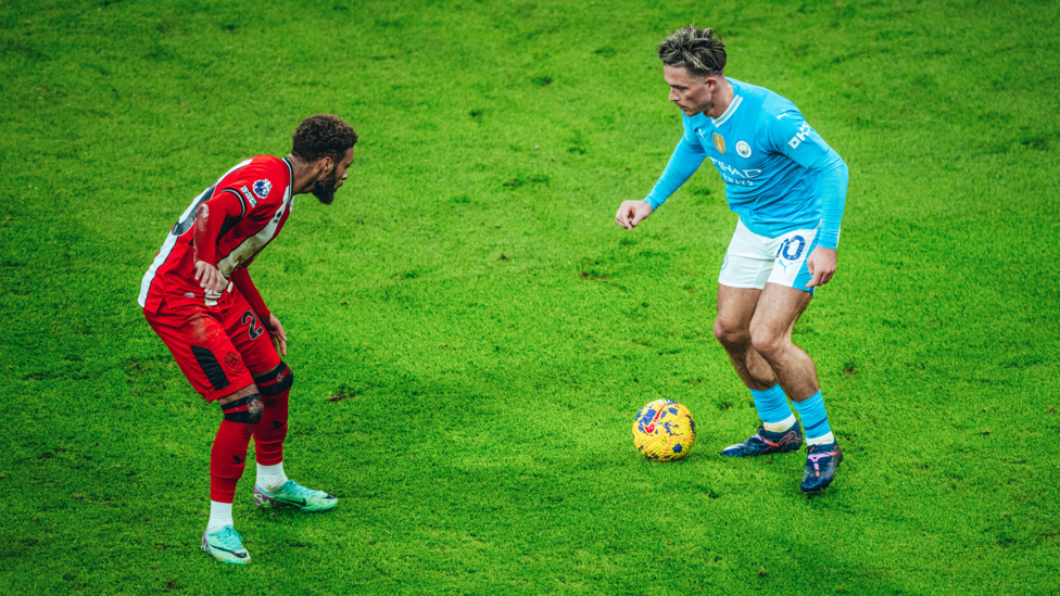 HUNTING FOR MORE: Jack Grealish out on the left, pushing for a second