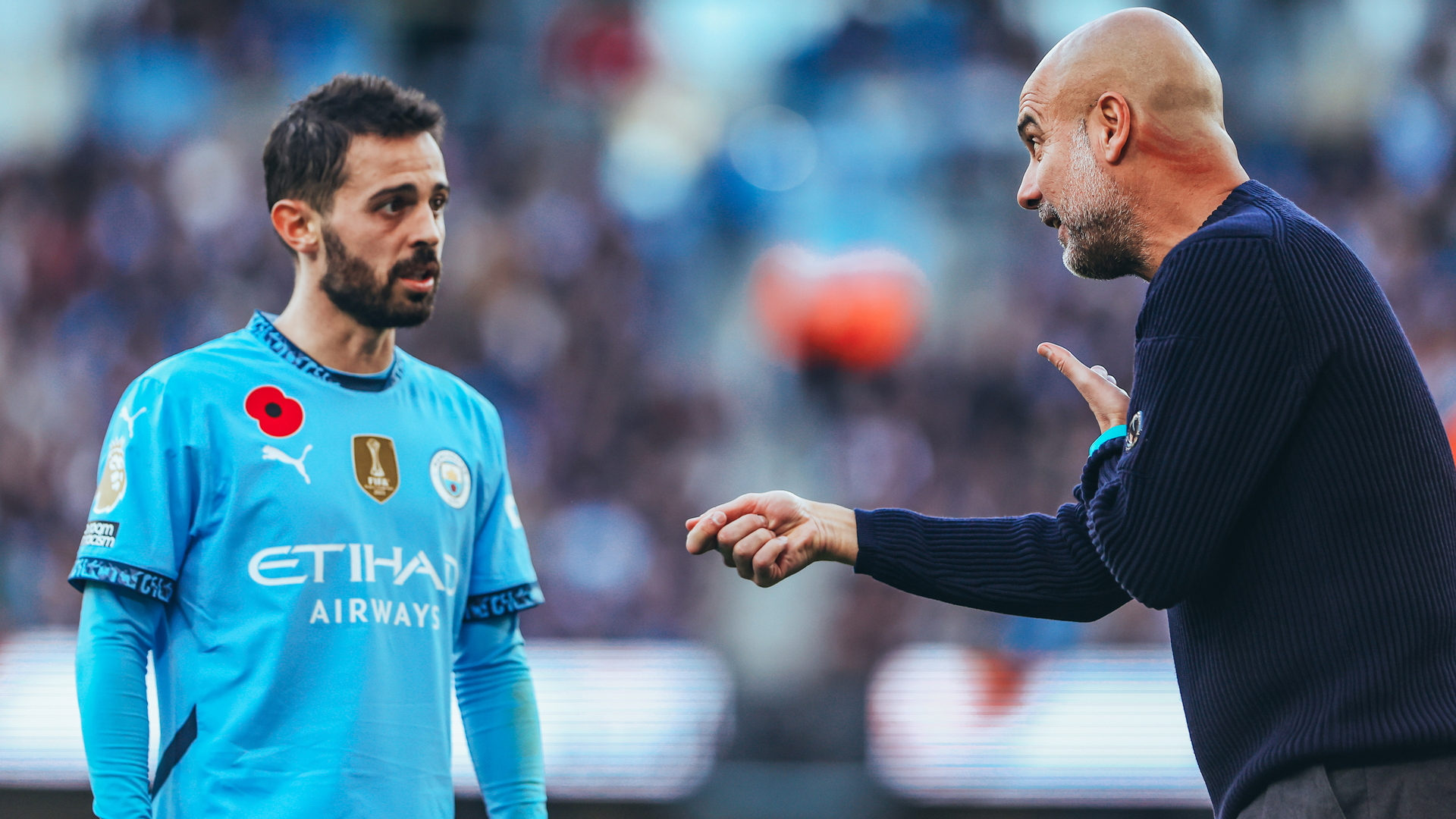 PEP TALK: The boss passes on instructions to Bernardo Silva