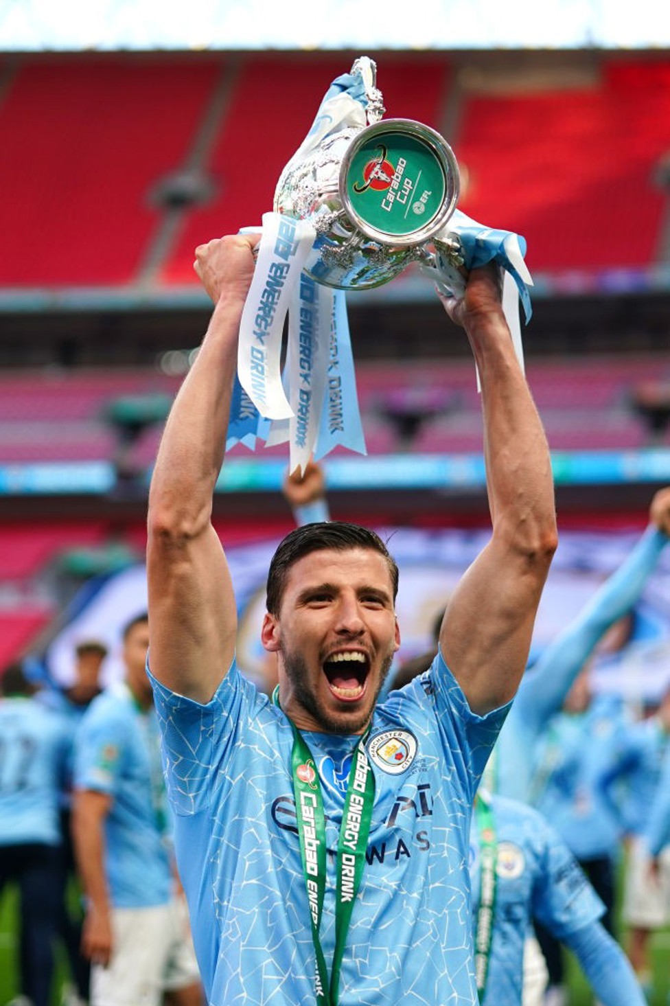 UP FOR THE CUP! Ruben can't contain his joy as he lifts the Carabao Cup aloft after our 2021 final win over Tottenham