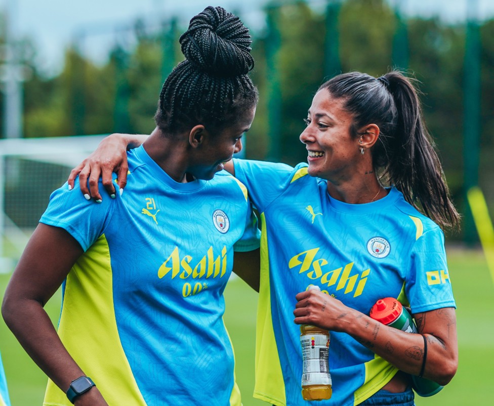 FRIENDS REUNITED: Khadija Shaw and Leila Ouahabi were delighted to greet each other!