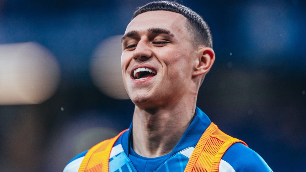 PHIL-ING GOOD : Foden in great spirits pre-match.