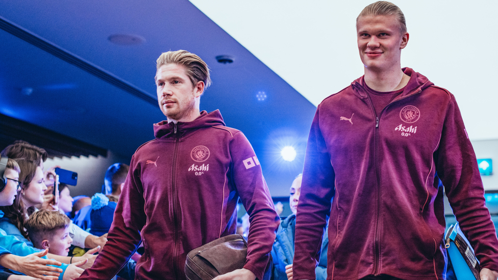 DEADLY DUO : Haaland and KDB arrive at the Etihad.