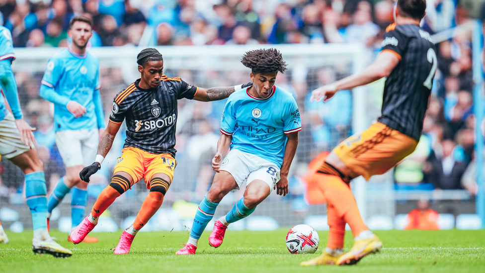 ROBUST RICO: The young defender getting stuck in as City try to see out the victory.