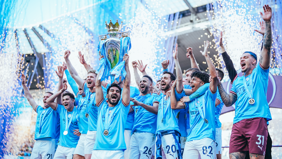 CHAMPIONS  : City’s captain lifts the Premier League title at the end of a gruelling league campaign – our third in succession. 