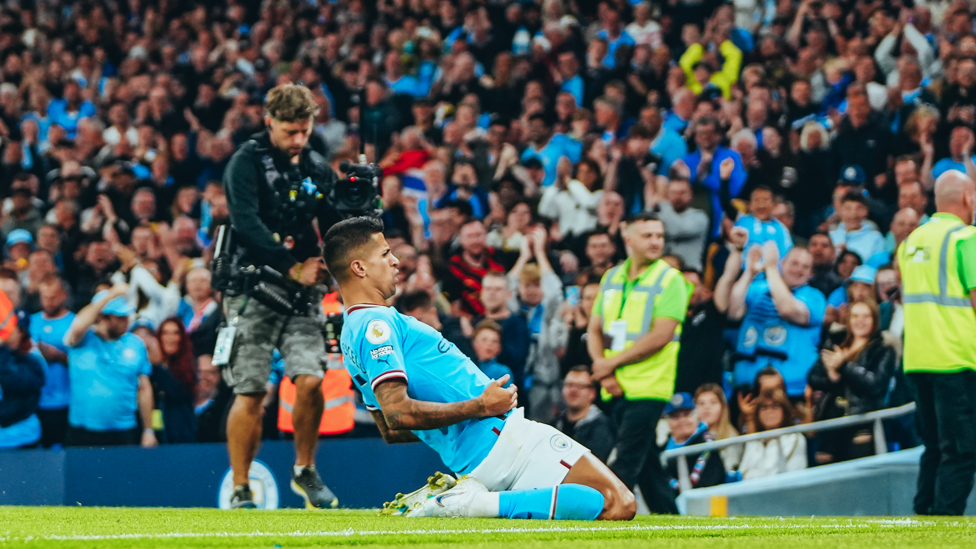 SWEET SPOT : Cancelo celebrates after his wonder strike!