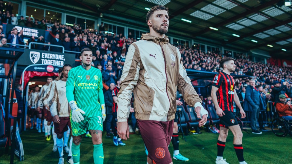 SKIPPER : Ruben Dias leads the team out onto the Vitality Stadium pitch moments before kick-off.