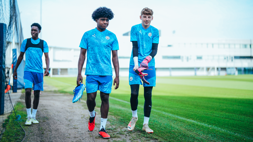 REPORTING FOR DUTY: Jaden Heskey and Jack Wint get set for Tuesday's session