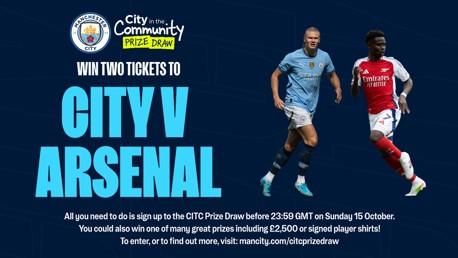 Win two tickets for Arsenal Etihad clash through City in the Community!