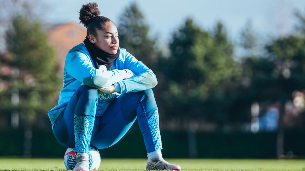 BALL WATCHING  : Khiara Keating keeps her eyes on proceedings.