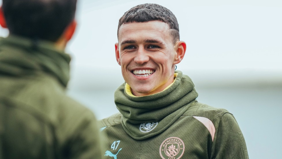 POSITIVE MINDSET: Phil Foden was in great spirits at Tuesday's session.