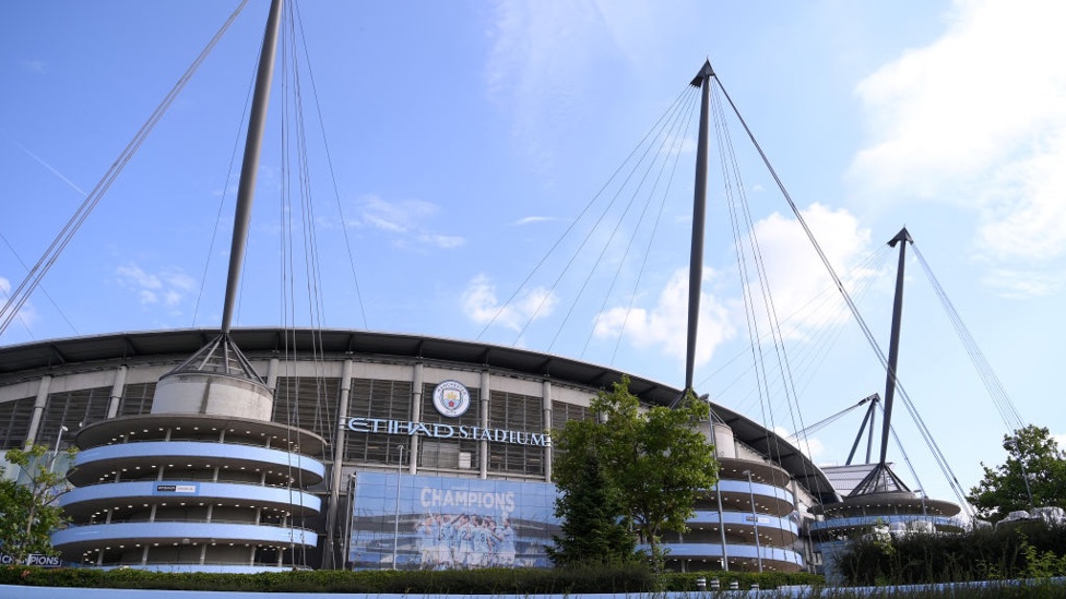 HOME : Bright blue sky above the Etihad ahead of the clash with the Saints.