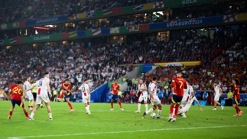 BIG MOMENT : The goal set Spain up for a 4-1 victory