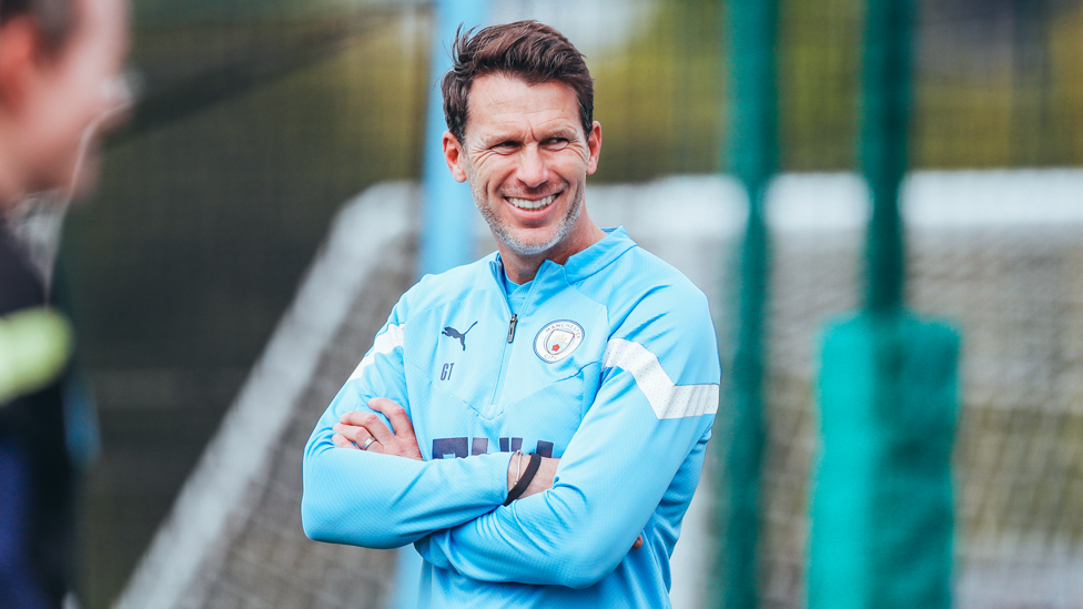 THE BOSS : Gareth Taylor is all smiles during training. 