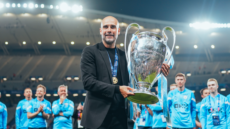 CHAMPIONS OF EUROPE  : Guardiola leads us to our first-ever Champions League trophy after a 1-0 victory over Inter in the final.