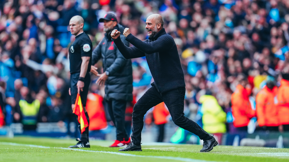 HAPPY PEP : The boss joins in the celebrations.