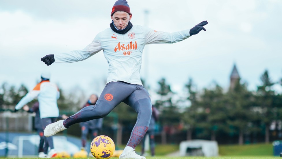 TARGET PRACTISE : Kalvin Phillips takes aim out on the pitch. 