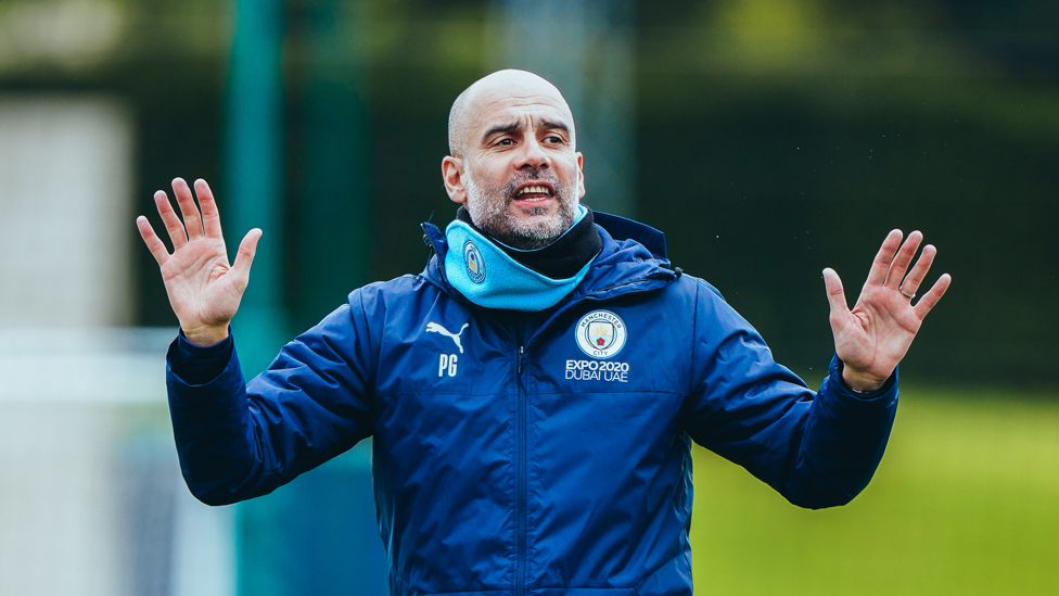 LEADING MAN: Pep takes the squad through Wednesday's session