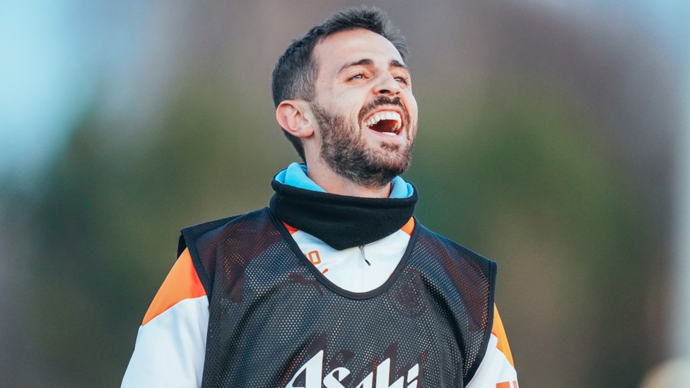 ALL SMILES: Bernardo Silva was in great spirits during Wednesday's workout.