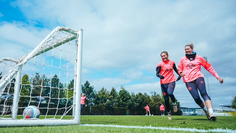 IS IT A GOAL? : Filippa Angeldahl and Alanna Kennedy track the ball