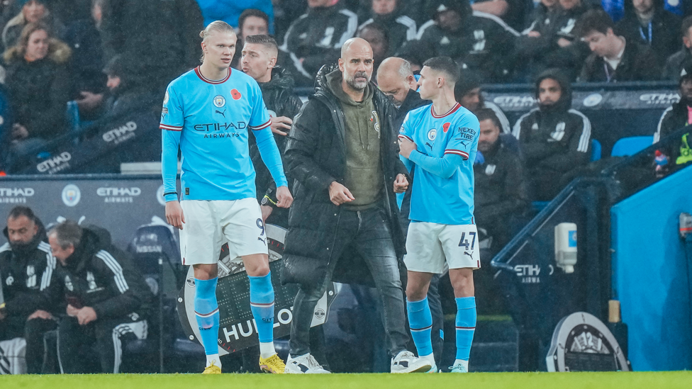 DEADLY DUO : Pep makes a double change after the hour mark in search of a winner.