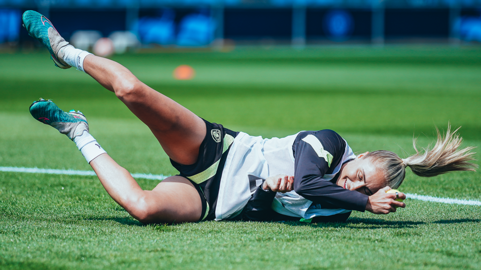 HOWZAT! : Steph Houghton dives expertly to catch the ball.