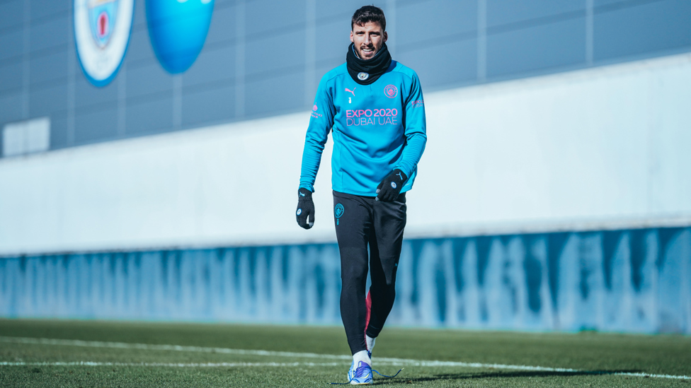 LIMBERING UP : Ruben Dias pictured during today's session