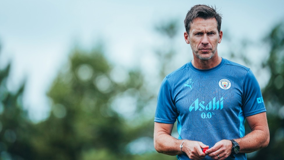 THE BOSS: Gareth Taylor watches over Monday training