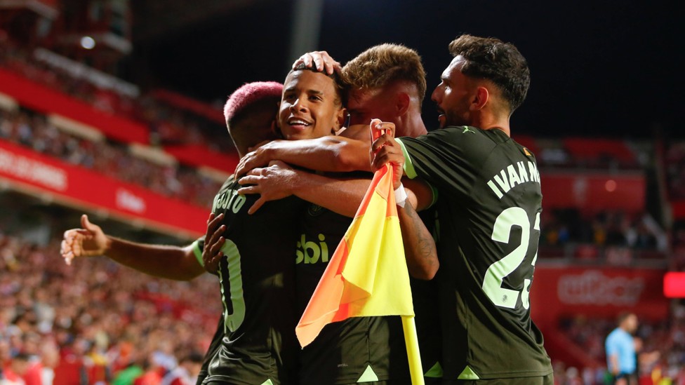 CELEBRATIONS : Savinho celebrating with his former Girona team-mates. 