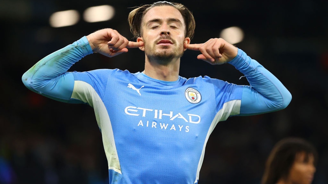 BLOCK THE NOISE: Grealish does his trademark celebration.