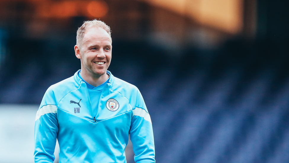 FIRST FOR BEN: Ben Wilkinson's first time managing a game for City at the Etihad was met with a grin.