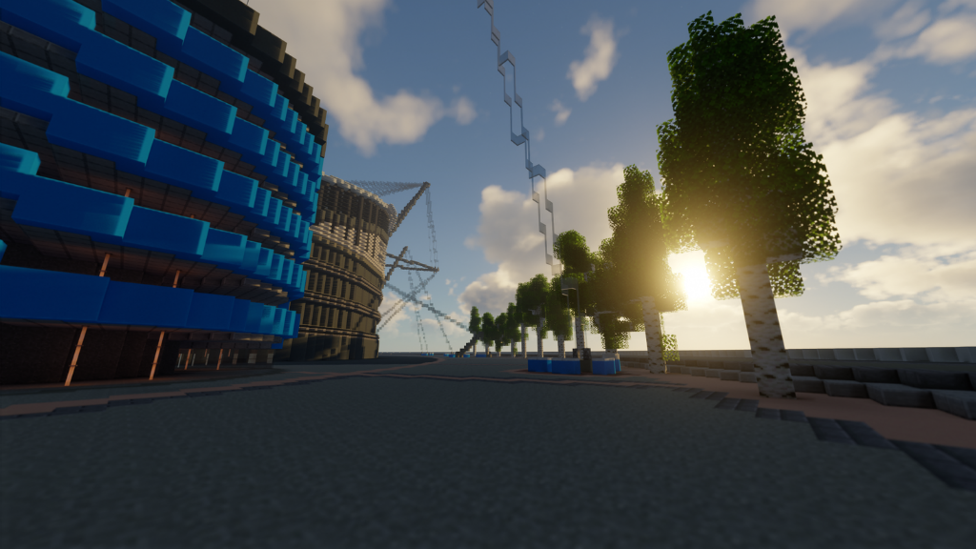 TREEMENDOUS: The sun lights up the outside of the Minecraft Etihad