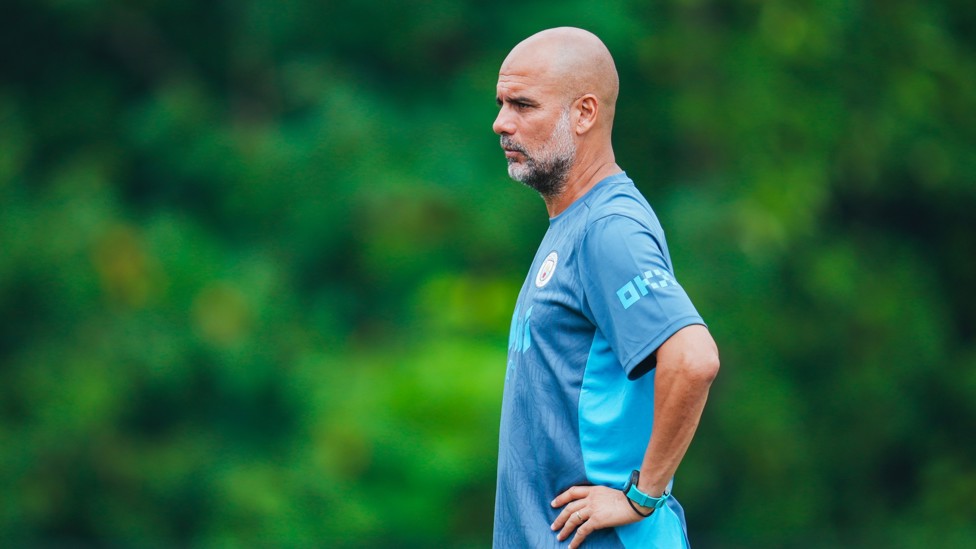 BOSSING IT : Pep Guardiola watches on