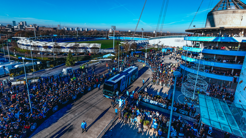 WELCOME PARTY: City fans welcome the players back to the Etihad after the international break