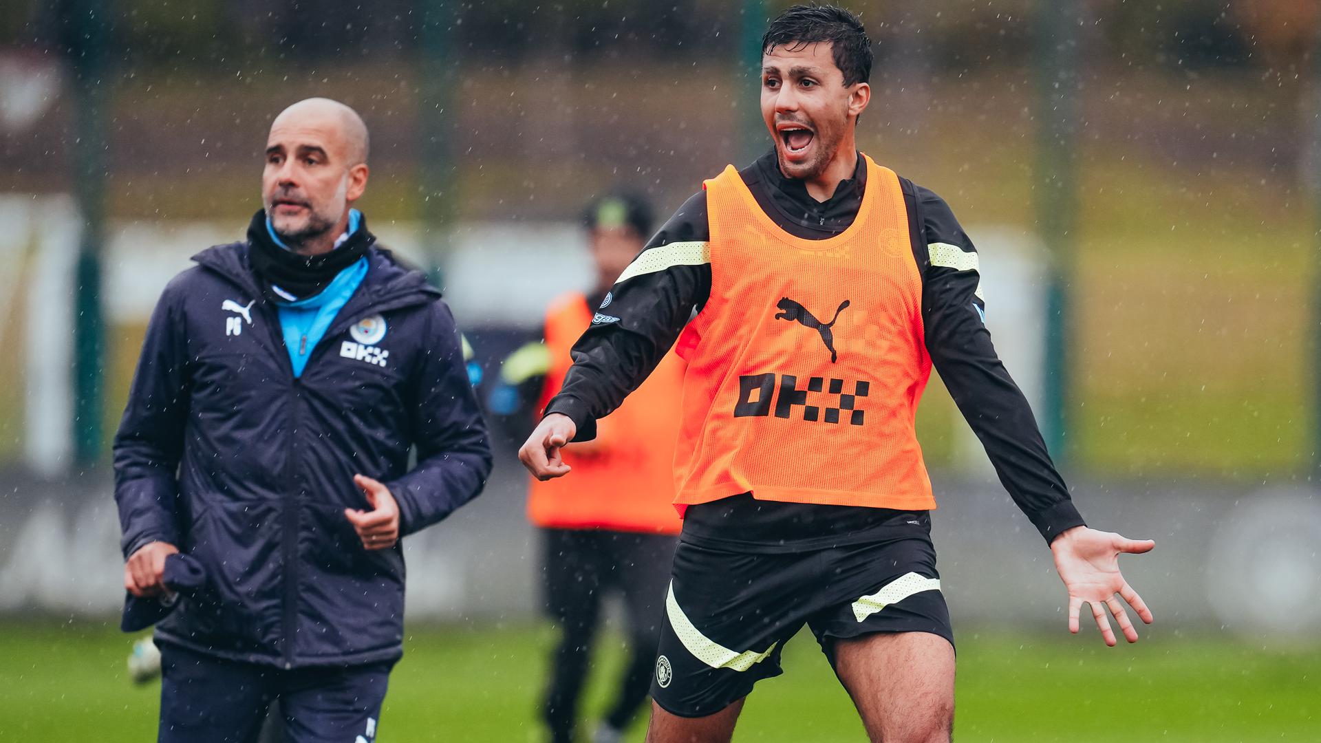 BOSSING IT : Pep Guardiola watches Rodrigo in training