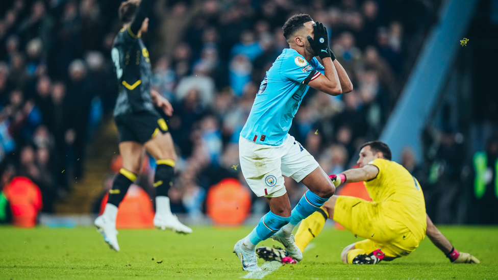 SO CLOSE: Riyad Mahrez nearly caps off a sensational team performance with a fourth!