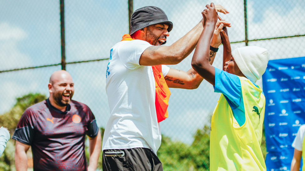 ENERGISERS : Joleon Lescott joined the Young Leaders in the football energises delivered by City in the Community coaches.