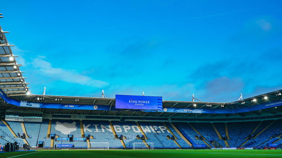 LOVELY LEICESTER : Blue skies above for our trip to the King Power Stadium.