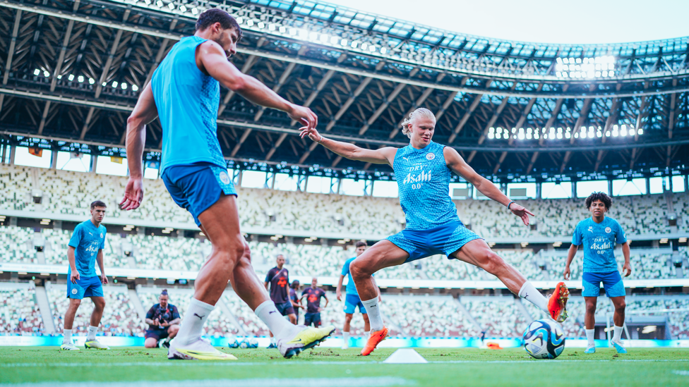 PITCH PERFECT : City players in training at the Japan National Stadium