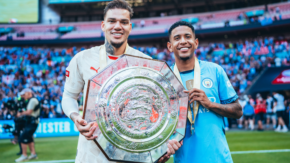 BRAZIL'S BEST : Ederson and Savinho are all smiles!