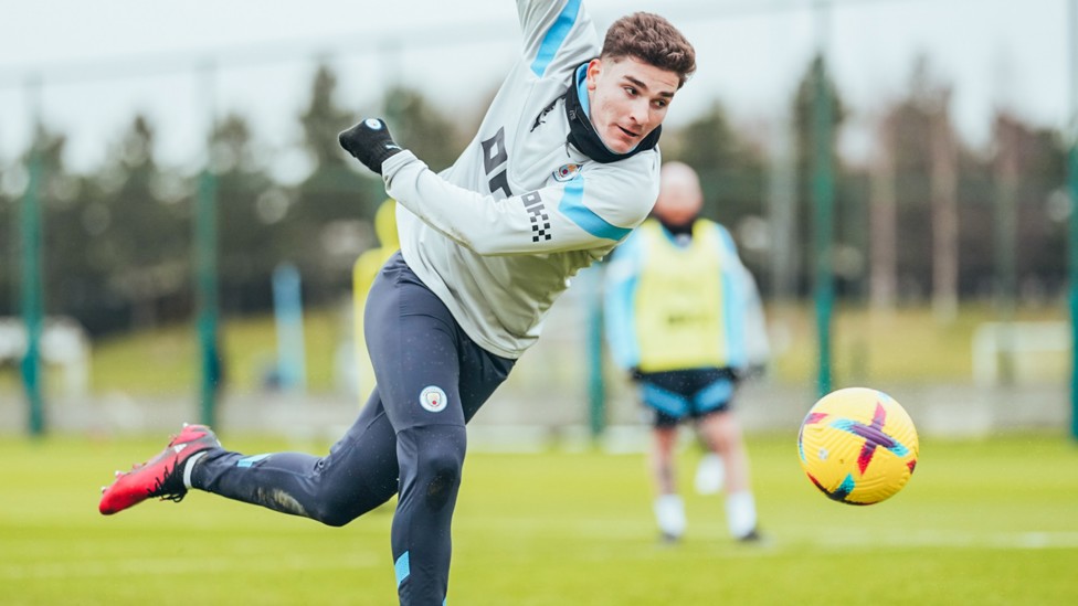 ALVAREZ DETERMINED : Julian Alvarez eyes a chance as he prepares for this weekend’s Aston Villa game.