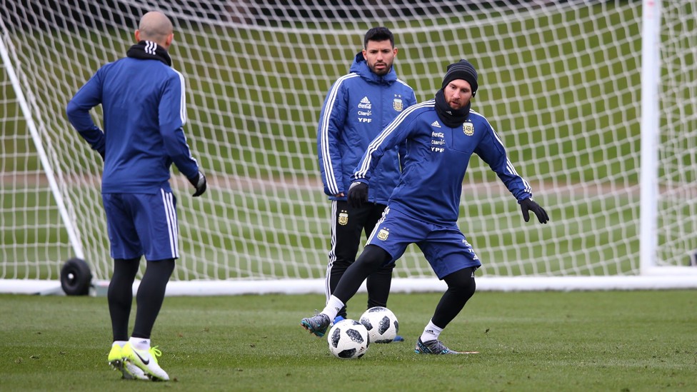 Lionel Messi, Aguero and Argentina trained at the CFA ahead of a game at the Etihad