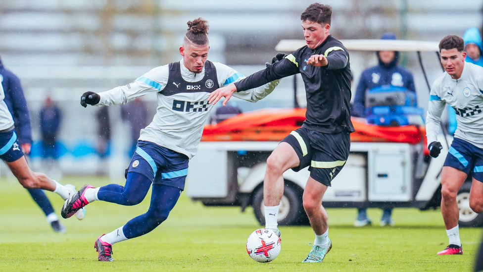 THICK OF THE ACTION : Kalvin Phillips and Will Dickson battle for possession