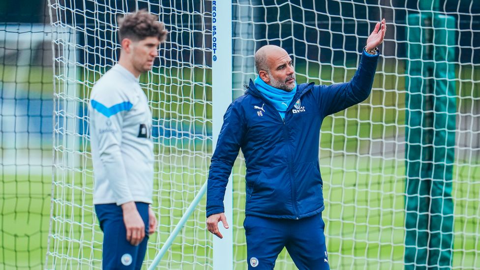 BOSSING IT : Pep Guardiola dishes out some instructions