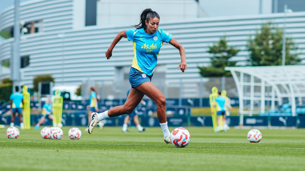 IN HER ELEMENT : Leila Ouahabi drives forward with the ball.