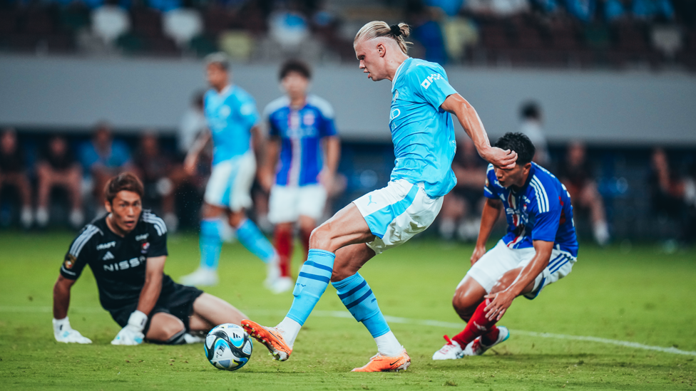 START AND FINISH : Erling Haaland scores in the opening game against Yokohama