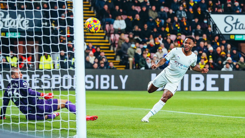 RAHEEM DREAM : Raheem Sterling heads City into a fourth-minute lead