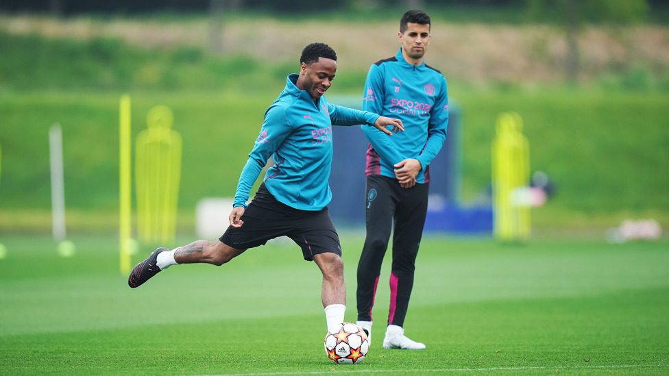 BY THE RIGHT: Raheem Sterling prepares to let fly with a shot