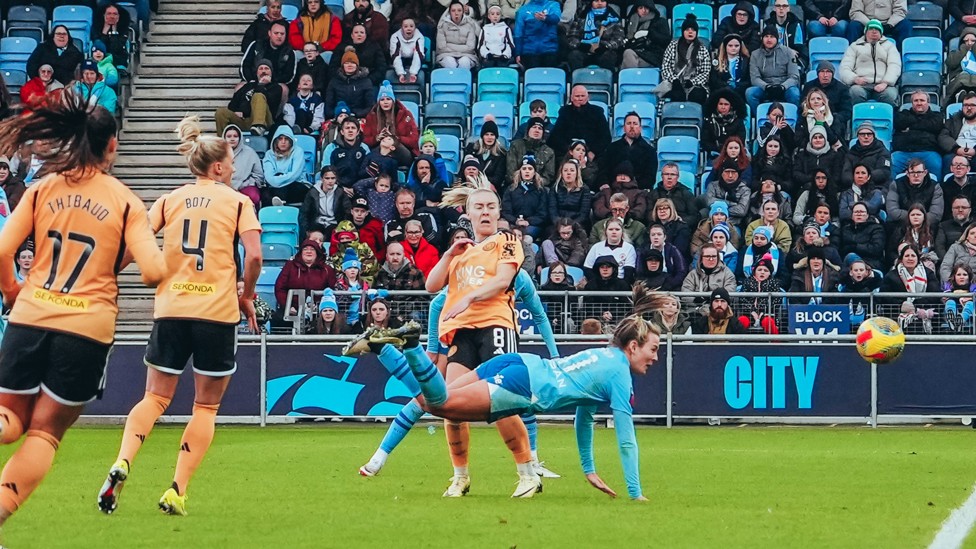 SCORPION QUEEN : She scores a sublime scorpion kick in City's 2-0 WSL success over Leicester.